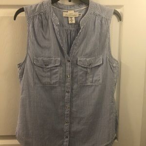 Blue and white button up striped top  Size 6